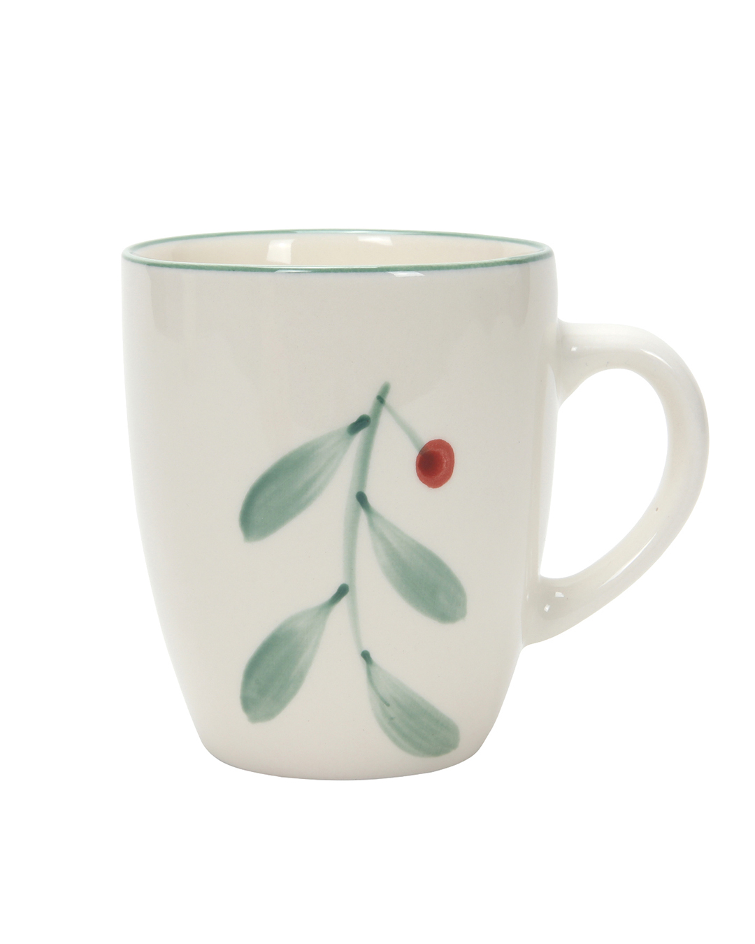 Ceramiczny kubek 350 ml - Dote Piante - biały z wzorem i zielonym rantem