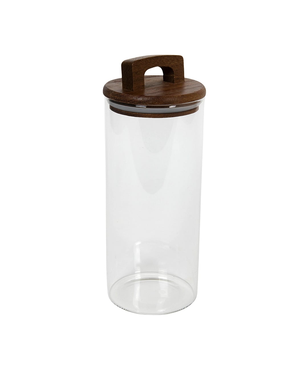 Szklany słoik 1000 ml z drewnianą pokrywką - Fino Alto - przezroczysty, szkło borokrzemowe, drewno akacjowe
