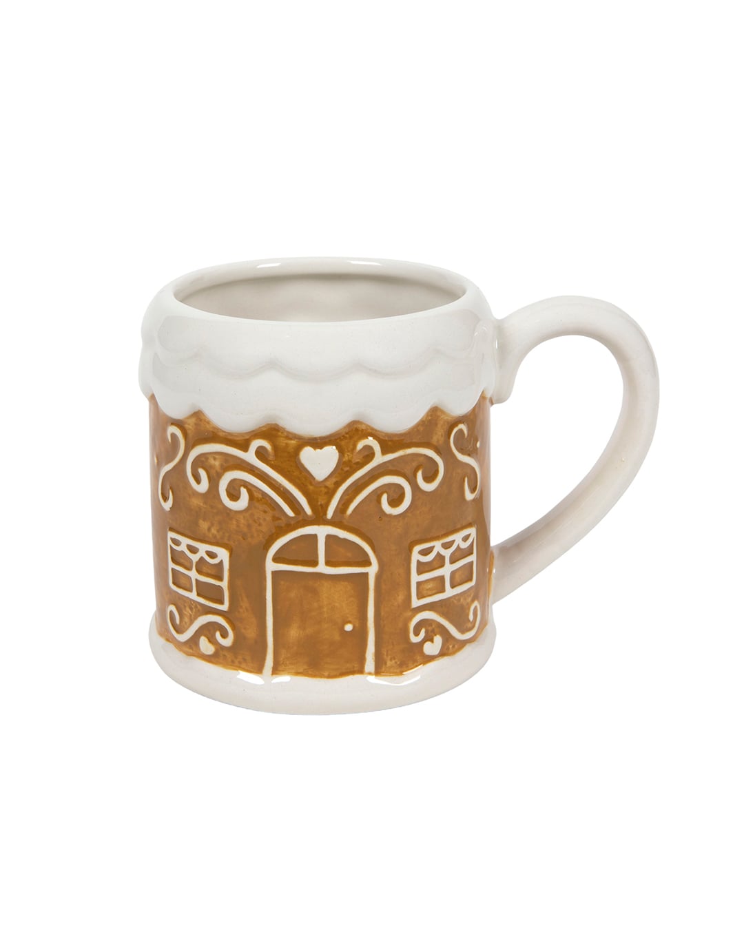 Świąteczny kubek ceramiczny - Foro Glassa - brązowy, piernikowy domek