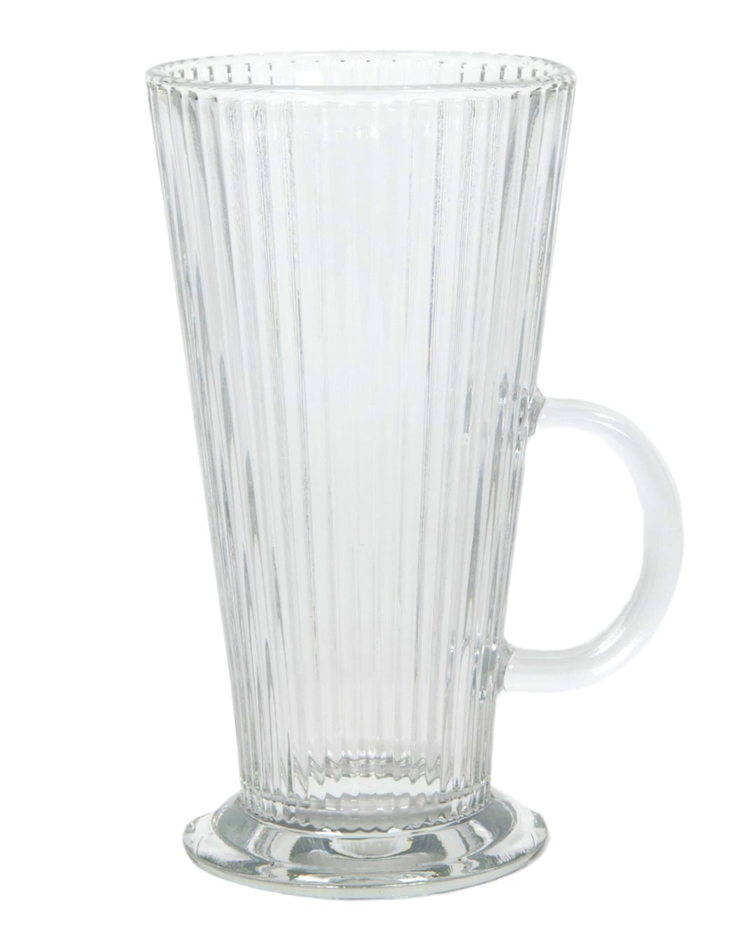 Szklanka ryflowana do latte 300 ml – Rivo Gelido – wysoka skośna szklanka z uchem, V-Shape