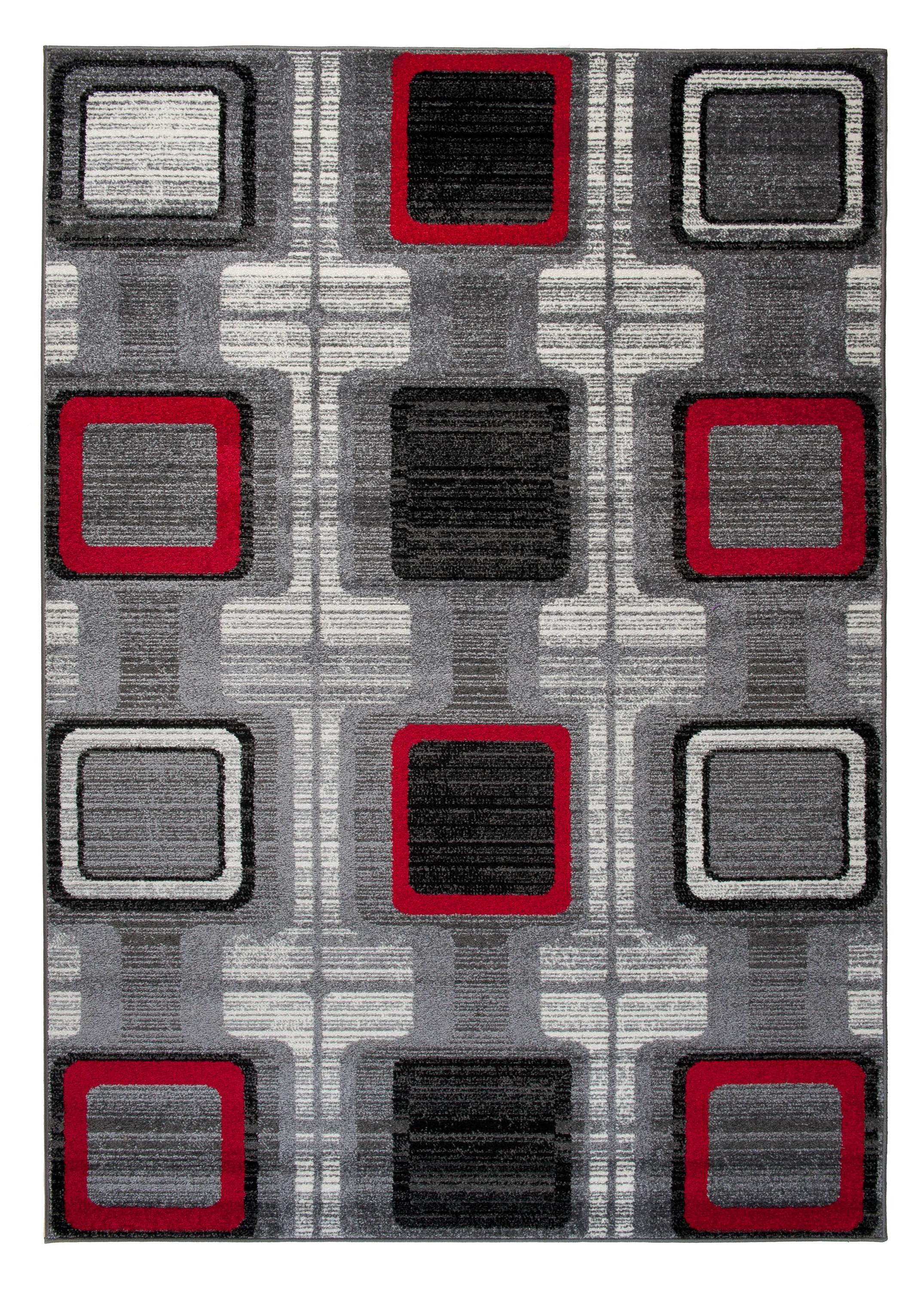 Dywan Nowoczesny Jawa Geometryczny, Kratka J383B GRAY - szary, czerwony