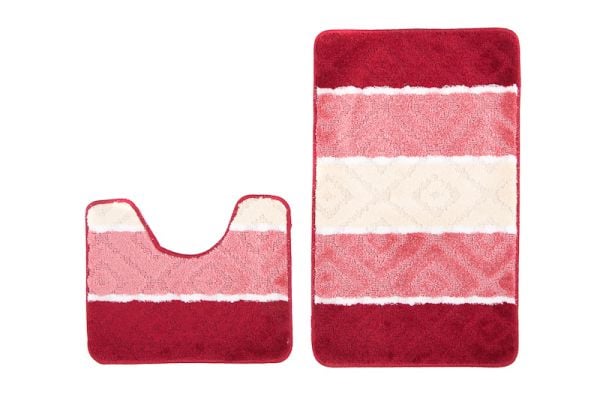 Dywanik Łazienkowy zestaw 2-częściowy zestaw MULTI B5132 RED - antypoślizgowy, paski, czerwony, różowy