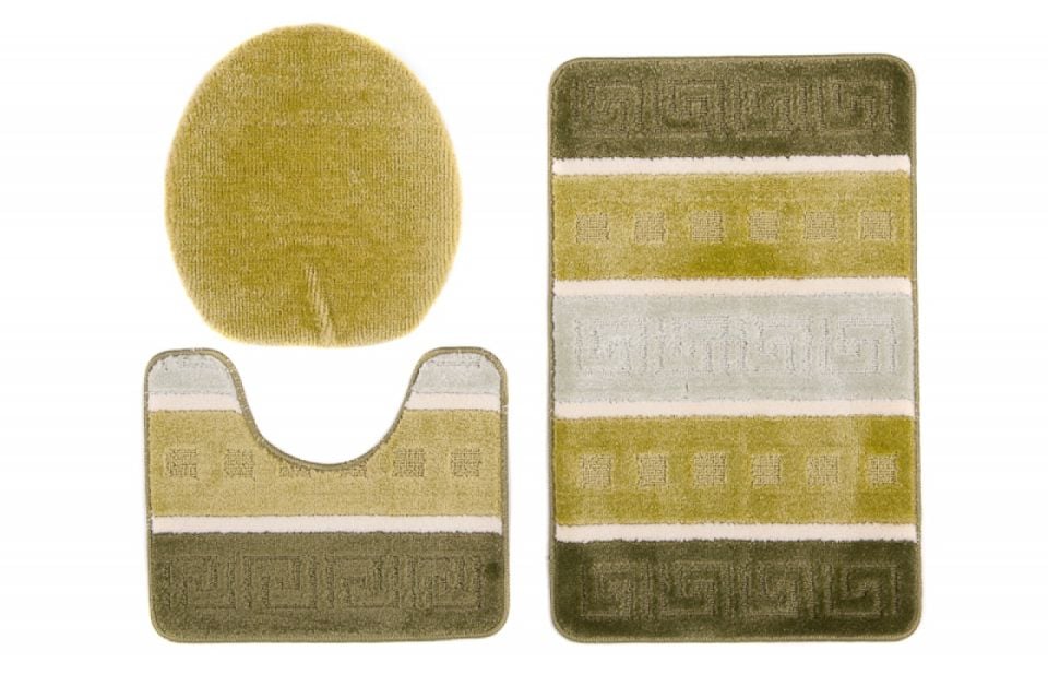 Dywanik Łazienkowy zestaw 3-częściowy zestaw MULTI C5016 GREEN - antypoślizgowy, paski, zielony