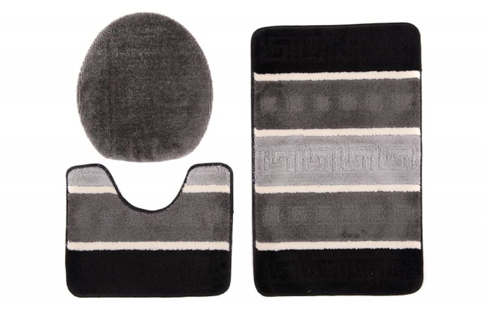 Dywanik Łazienkowy zestaw 3-częściowy zestaw MULTI C5016 BLACK GREY - antypoślizgowy, paski, czarny, szary