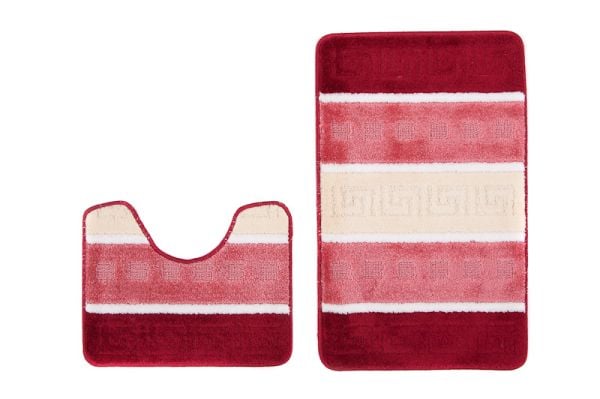 Dywanik Łazienkowy zestaw 2-częściowy zestaw MULTI B5016 RED - antypoślizgowy, paski, czerwony, różowy