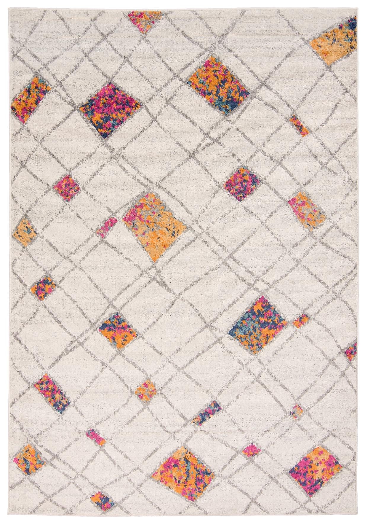 Dywan Nowoczesny Denver Geometryczny,  Kratka A892A WHITE ORANGE - kolorowy - boho, nowoczesny, beżowy, kolorowy, kremowy