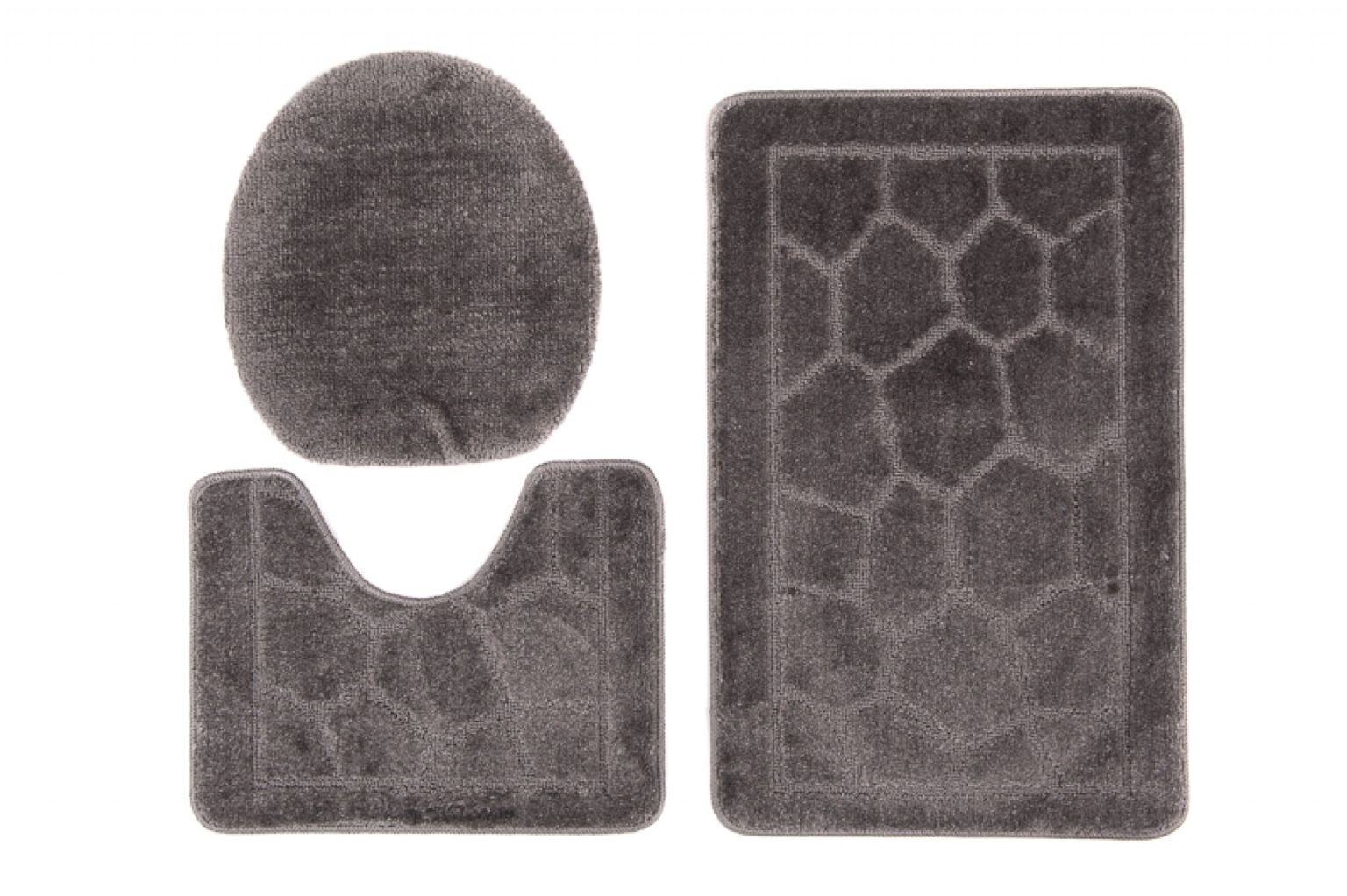 Dywanik Łazienkowy - zestaw 3-częściowy zestaw MONO 1147 DARK GREY - antypoślizgowy, ciemno-szary