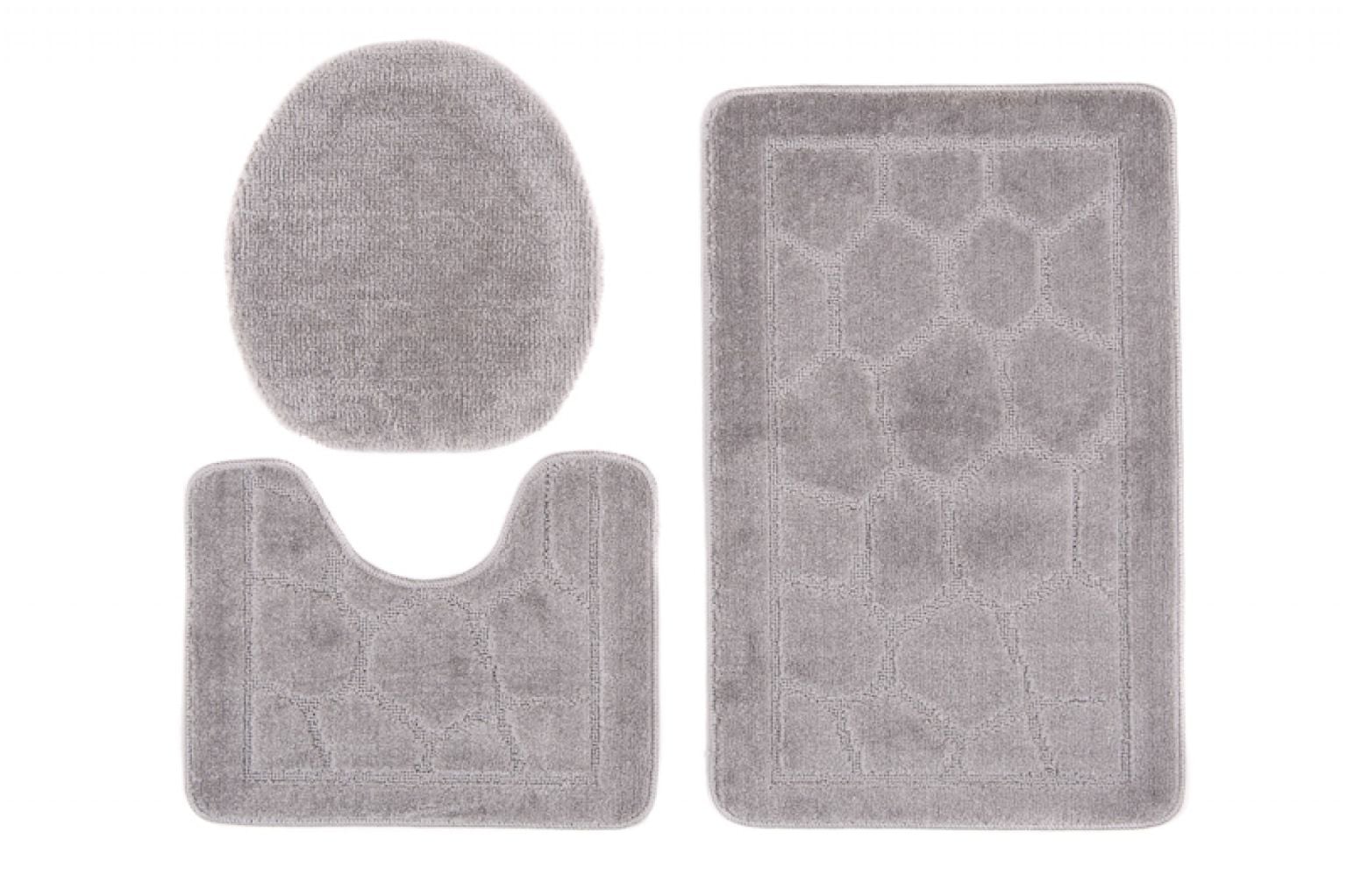 Dywanik Łazienkowy - zestaw 3-częściowy zestaw MONO 1147 GREY, antypoślizgowy