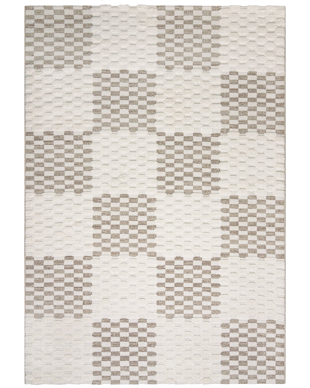 Dywan Nowoczesny, Geometryczny - Blanca Cuadros - beżowy, brązowy, kremowy, średniowłosy