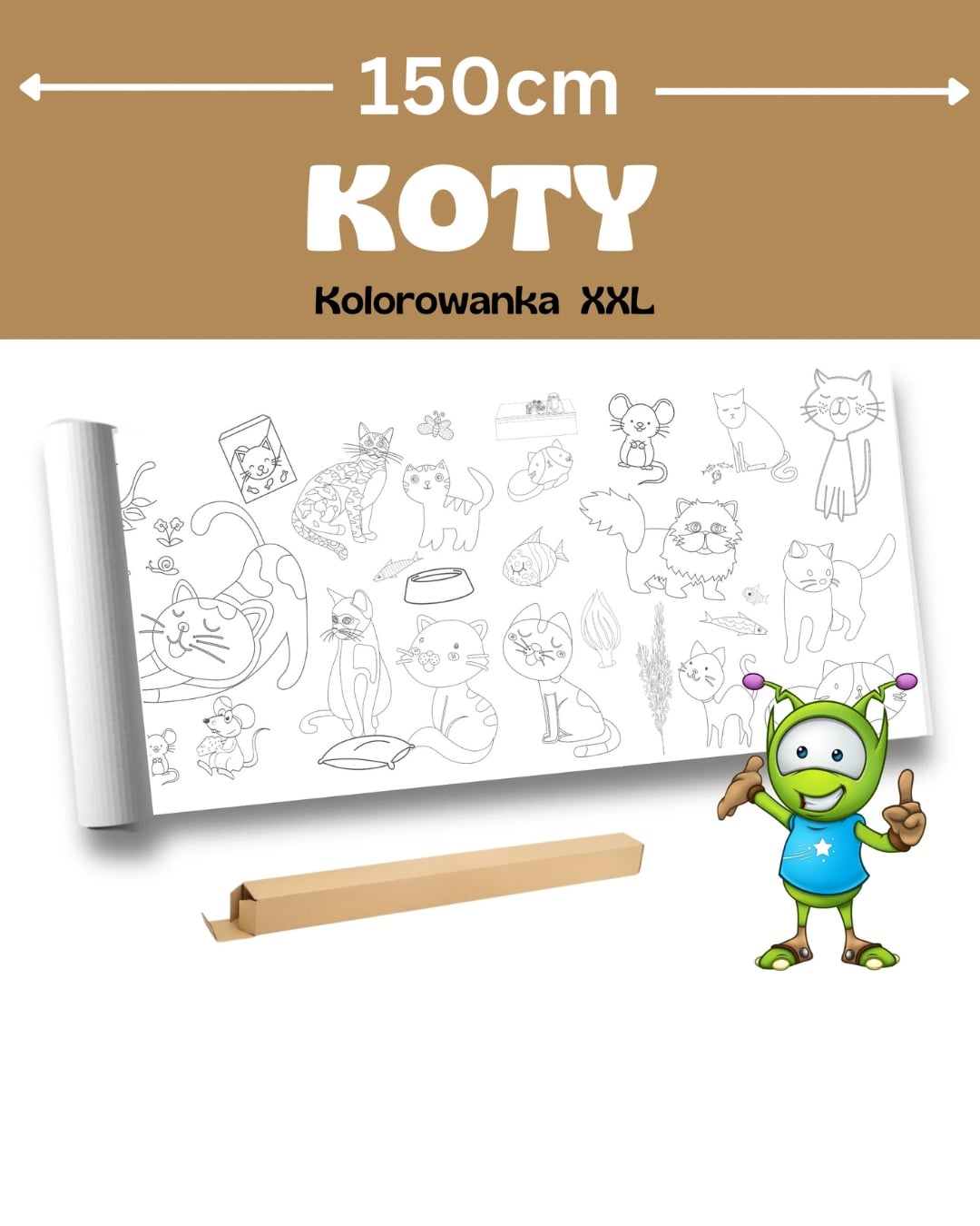 Kolorowanka podłogowa 150 × 42 cm - Koty XXL - koty i zwierzątka