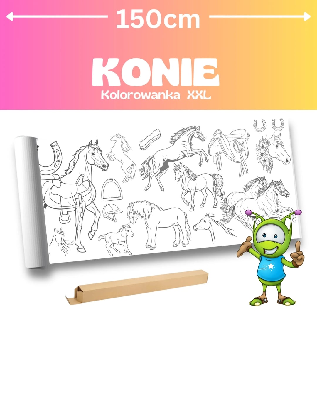 Kolorowanka podłogowa 150 × 42 cm - Konie XXL - konie i natura