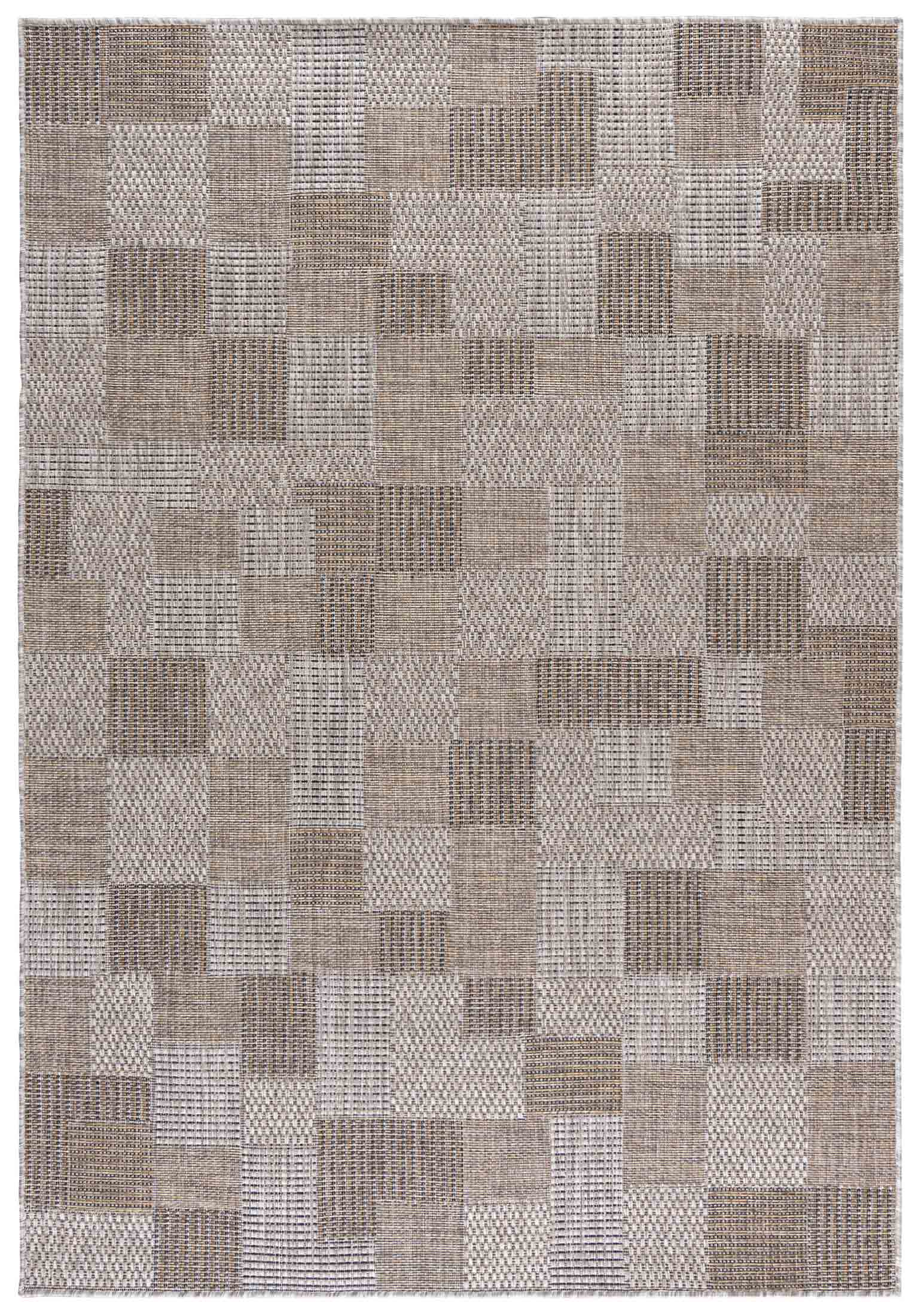 Dywan Sznurkowy Zewnętrzny / Wewnętrzny Płaskotkany MELISSA KM27A - nowoczesny, geometryczny, beżowy, brązowy, kremowy