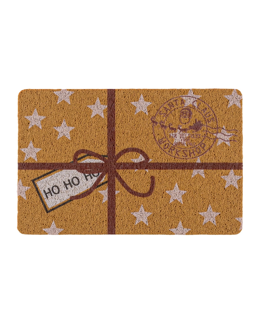 Wycieraczka świąteczna - Festivo Regalo - brązowa, prezent, gwiazdki