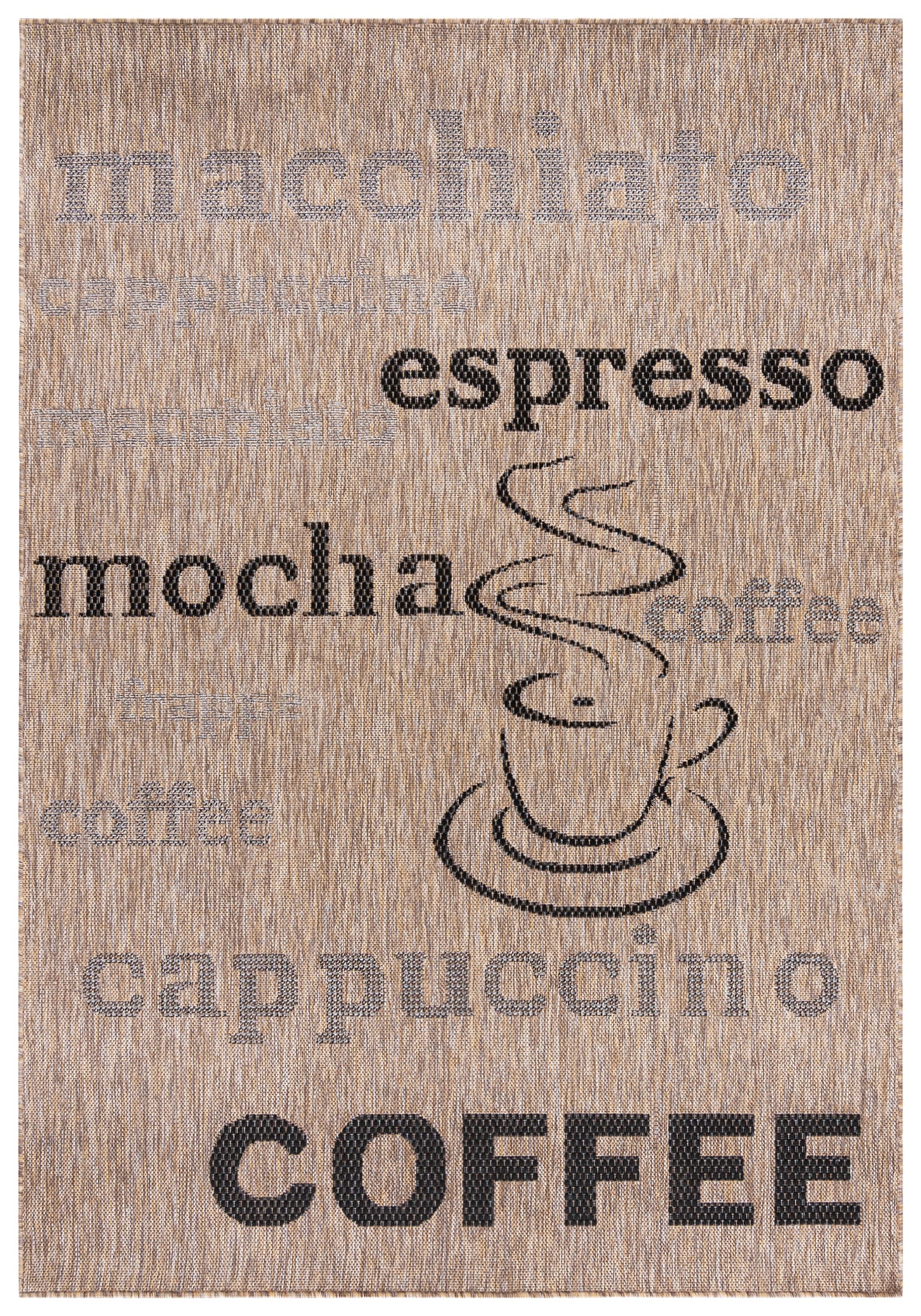 Dywan Sznurkowy Zewnętrzny / Wewnętrzny Płaskotkany MELISSA KF88A - napisy, coffee, beżowy, kremowy