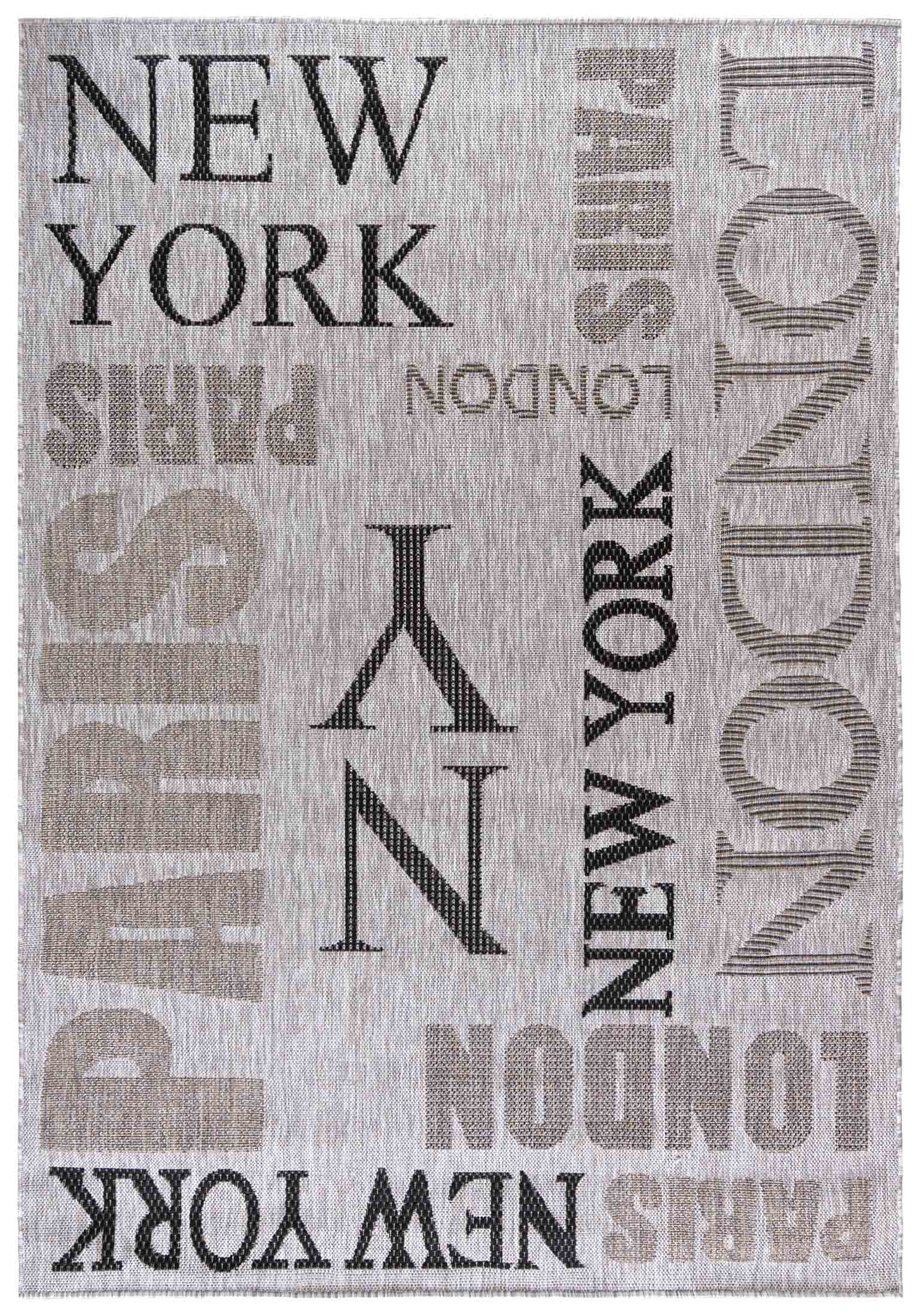 Dywan Sznurkowy Zewnętrzny / Wewnętrzny Płaskotkany MELISSA KH79A - nowoczesny, new york london, grafitowy, szary