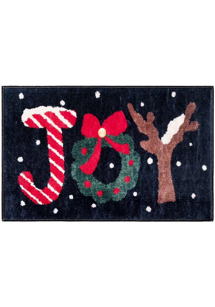 Świąteczny dywanik, mata - wycieraczka świąteczna XMAS SNOW, czarny