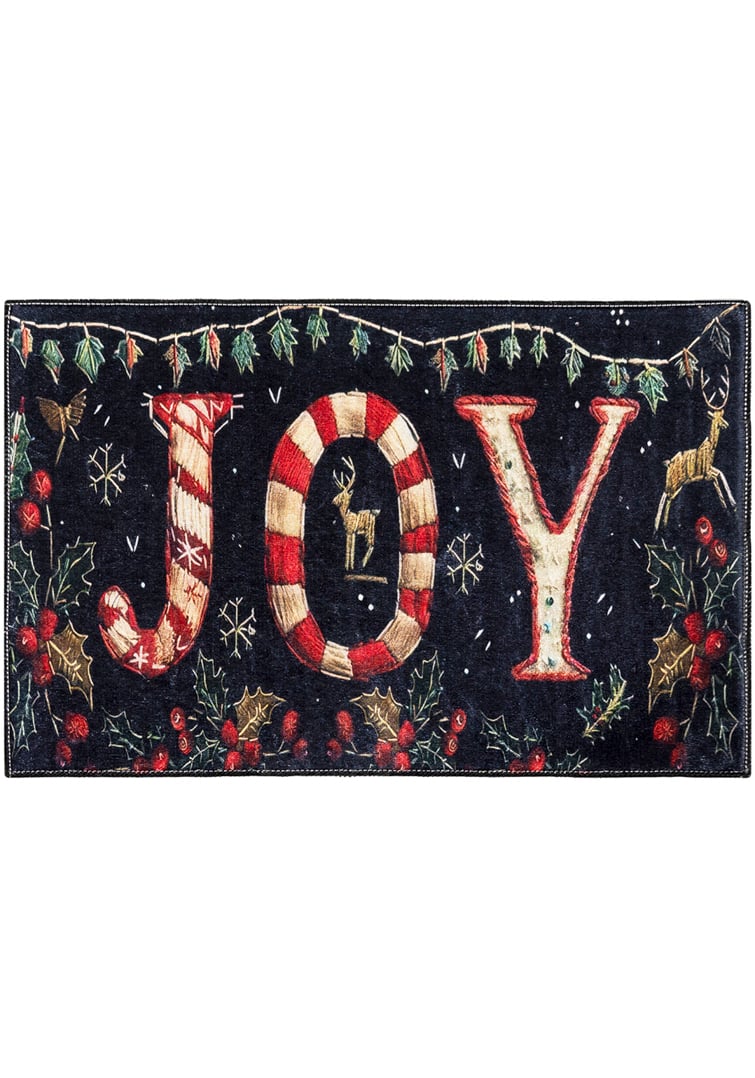 Świąteczny dywanik, mata - wycieraczka świąteczna XMAS JOY, czarny