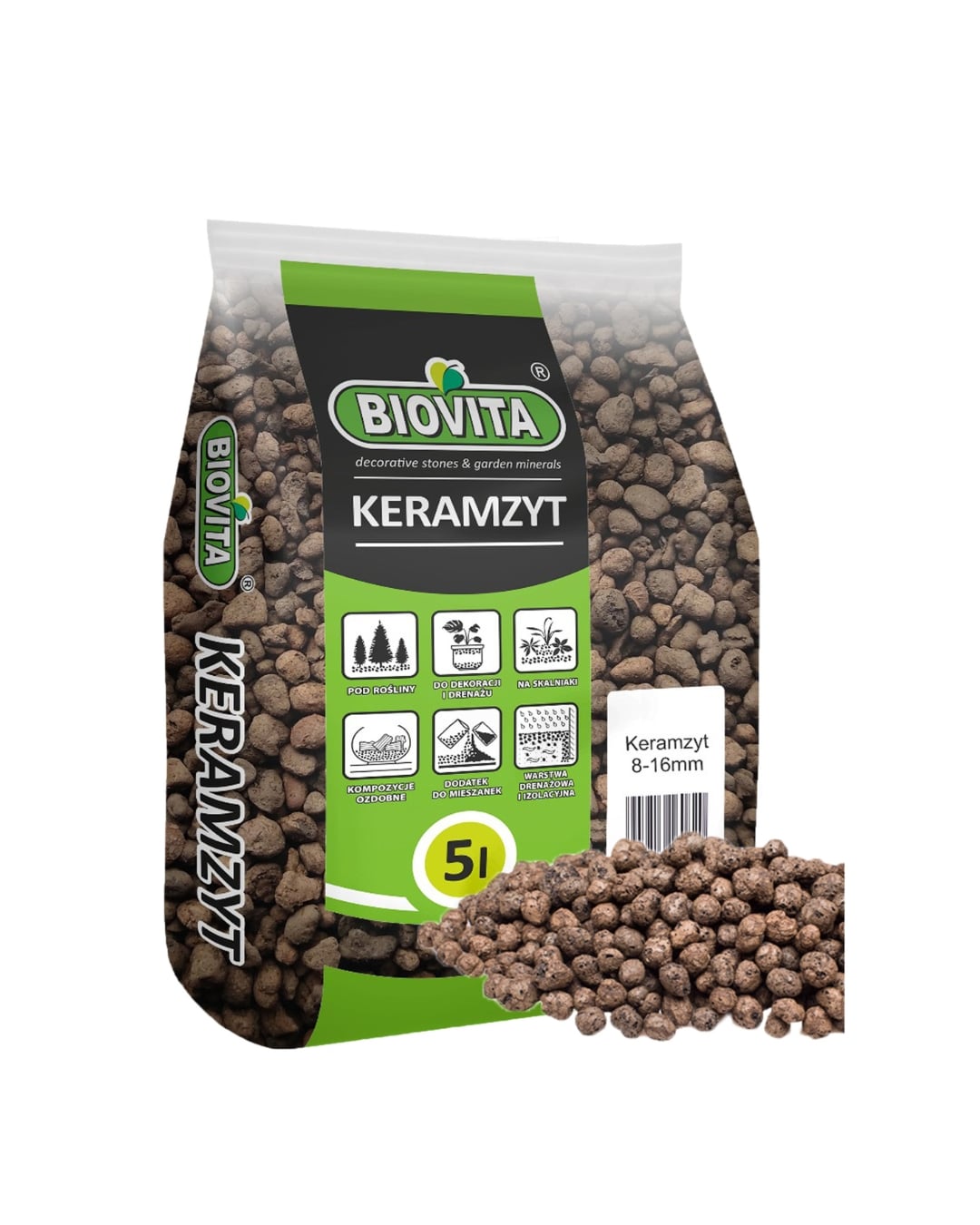 Keramzyt ogrodniczy naturalny 5 L - Biovita 8–16 mm - brązowy, okrągły