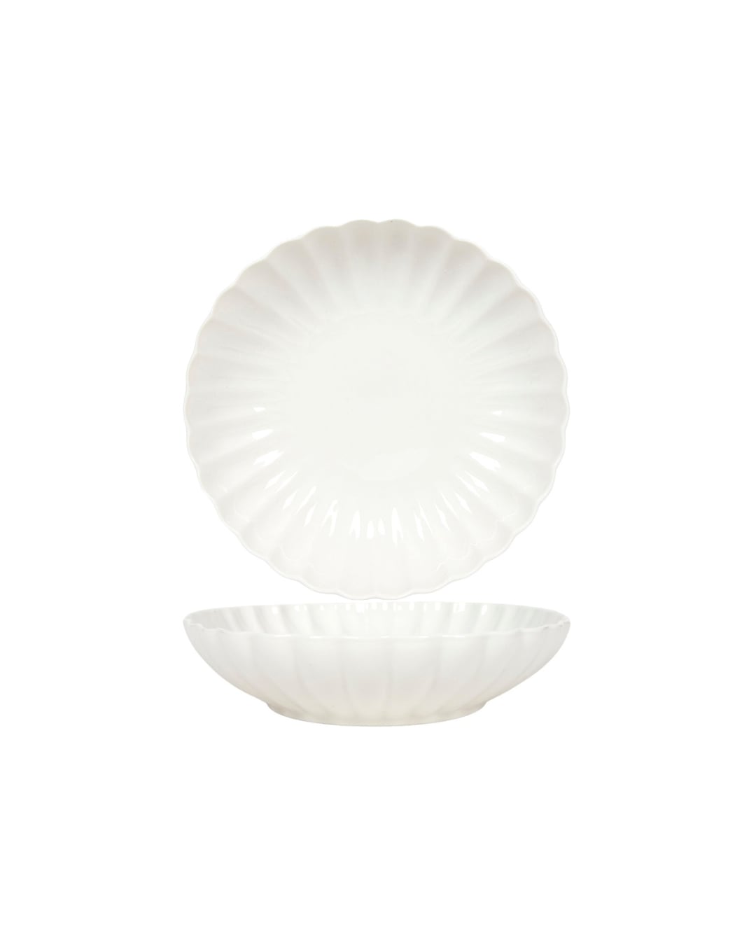 Talerze sałatkowe 20 cm, głębokie, Zestaw 6 szt.– Brillo Petalo – ceramiczne, białe, glazurowane wykończenie z kwiatowym motywem