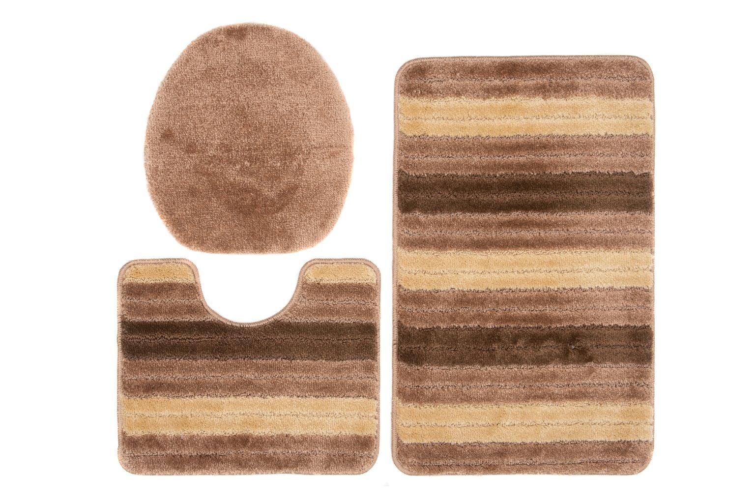 Dywanik Łazienkowy zestaw 3-częściowy zestaw MONO PASKI BEIGE - antypoślizgowy, paski, beżowy