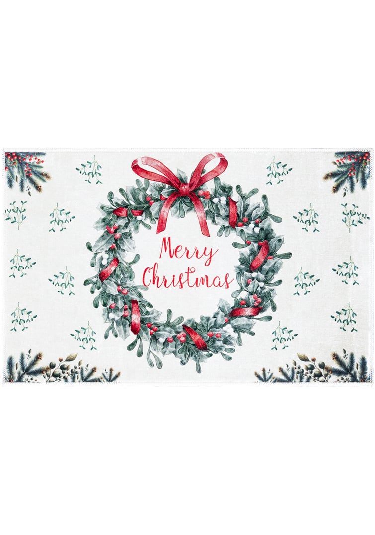 Świąteczny dywanik, mata z wieńcem - wycieraczka świąteczna XMAS RING, biały, ecru